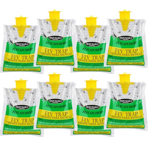 Fly Traps Outdoor Disposable 8 Pack - Disposable Fly Bags Fly Catcher Mess-Free Bug Bags for Yard Garden Farm & Horse Ranch