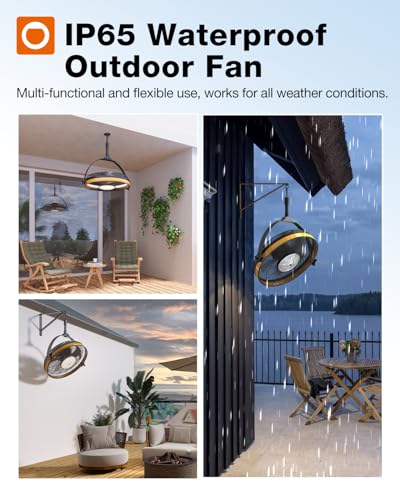 addlon 20 Inch IP65 Outdoor Ceiling Fan with Light, Remote & APP Control | IP65 waterproof, 3CCT dimmable light, 360-degree tilt, 6 speeds, wall-mount hook fan for patios, pergolas, porches, canopies - color: Ceiling & Wall Mount