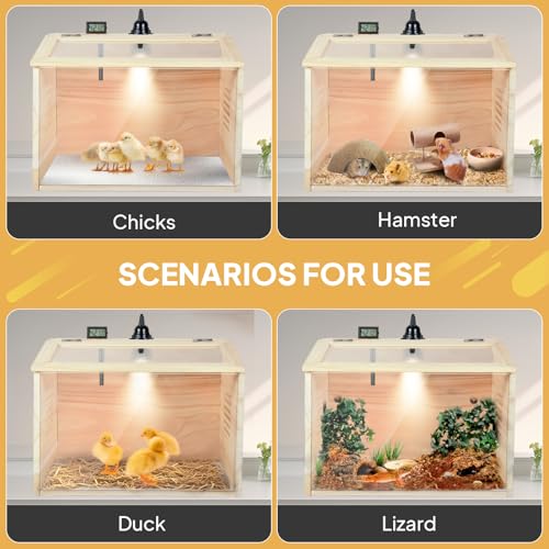 Chicken Brooder Box Chick Starter Kit Portable Chicken Coop with UVB Lamp Thermometer Brooder Box for Chicks Ducks Quails Hamsters Lizards and Small Animals