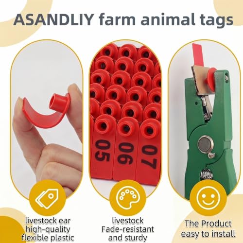 TPU Livestock Ear Tags100pcs 01-50 Number with Livestock Ear Tag Applicator, Yellow & Red Animal ID Tags for Sheep Goat Cattle Pig, Durable Farm Identification Tools (Yellow & Red) - color: Yellow & Red