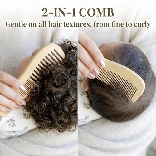 Baby Hair Brush & Cradle Cap Brush, Newborn Grooming Kit | 4-piece grooming set ,Soft goat hair bristles ,Great for all hair types ,Gender neutral newborn