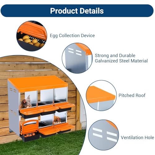 Chicken Nesting Boxes,6 Compartment Nesting Boxes for Laying Eggs,Wall Mount Poultry Roll Away Chicken Laying Boxes,Easy Egg Collection,Cleanable Pull Out Hen Roosting Boxes