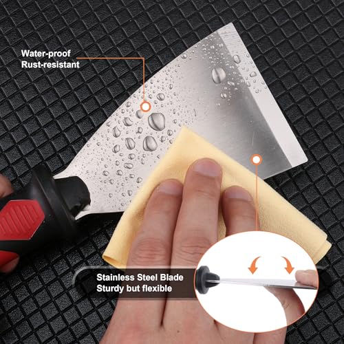 HAUTMEC 3pc Putty Knife Set, 1.25 in - 2 in - 3 in Paint Scraper, Flat Heavy Duty Stainless Steel Blade and Hammer End for Removing Wallpaper for Puttying Plaster, Cement HT0062-PT