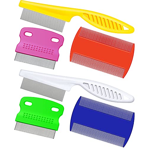 Boao 6 Pack Flea Comb Pet,White, Yellow, Green, Purple, Orange, Dark Blue | Stainless Steel Rounded Teeth, Double Sided Design, Lice Remover, Tear Stain Tool, Dematting Brush for Cats Dogs Grooming - color: White, Yellow, Green, Purple, Orange, Dark Blue