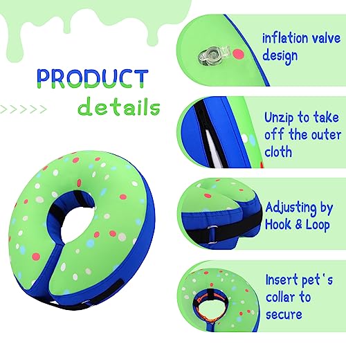 Supet Inflatable Dog Cone Collar Alternative After Surgery, Dog Neck Donut Collar Recovery E Collar, Soft Pet Cone for Small Medium Large Dogs - color: Donut Green, size: L(Neck 12"-16")