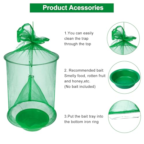 8 Packs Fly Traps Outdoor Hanging, Stable Fly Trap with Fly Bait, Reusable Fly Killer, Ranch Fly Trap, Fly Control Fly Hunter for Family Farm Park Orchard Garden
