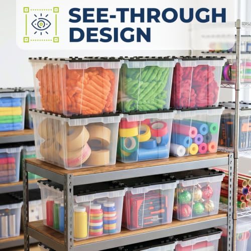 12 Gallon Clear Storage Tote with Flip Lid, Standard Duty, Pack of 1 | 22.25"×14.75"×12.5" Lightweight Stackable Plastic Storage Bin with Flip Lid and Wipe-Clean Label - Made In USA - style: Standard Duty