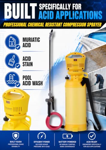 601 Air Booster 2 Gallon Acid Sprayer Battery Powered, Constant PSI, Adjustable Pressure for Optimal Coverage,Superior Chemical Resistance