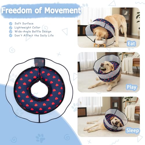 Inflatable Dog Cone Collar with Enhanced Anti-Licking Shield – Soft Adjustable Recovery Collar for Dogs & Cats After Surgery – Fits Large, Medium, Small Pets (Blue Love, Large) - color: Love, size: Large