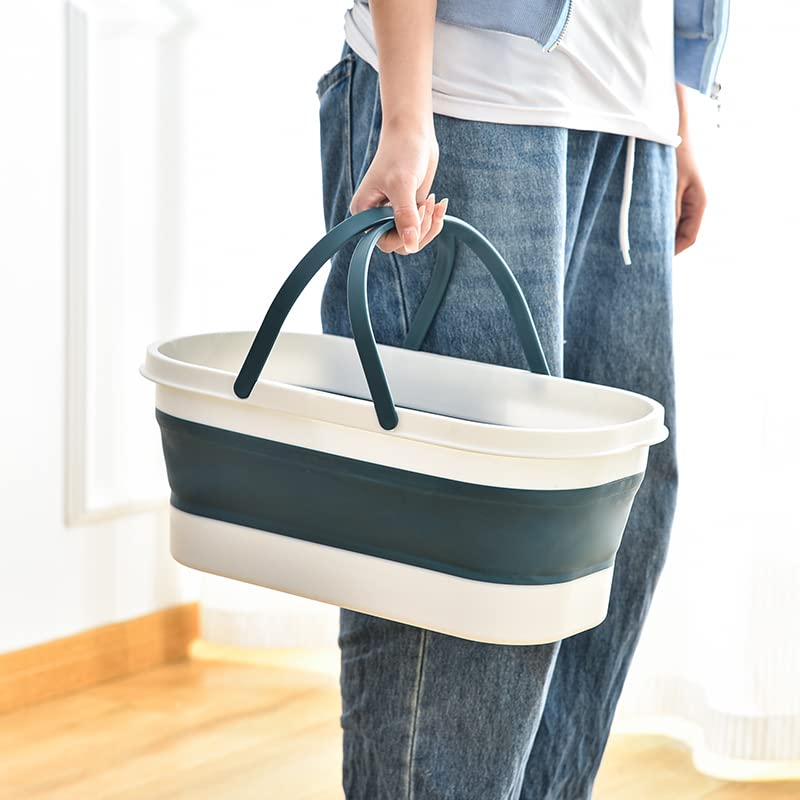 Goderewild Collapsible Plastic Bucket with Wheels 12L (3.17 Gallon) for House Cleaning, Camping, and RV - Multi-Purpose Rectangular Handy Basket for Cleaning Mop - Lightweight and Portable (Blue) - color: 12l-blue