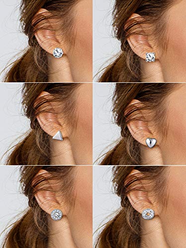 BBTO 24 Pairs Stud Earrings, Crystal Pearl Ear Stud for Women | Earrings, Alloy and Gold, Sliver Gold Black, for Men Women Loved Ones and Friends - color: Sliver
