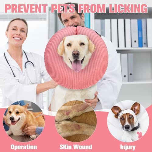 BINGPET Inflatable Dog Cone Collar,Dog Neck Donut Alternative After Surgery | Soft Cone for Large Medium Small Dogs Cats, Recovery E Collar to Stop Licking Pets from Injury, Lightweight Breathable Cotton - color: Pink, size: XL(Neck: 18"-21" | Diameter: 2