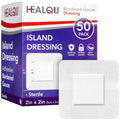 HEALQU Bordered Gauze Island Dressing - 50 Count, 2" x 2" Sterile Individually Wrapped Gauze Pads with Water-Resistant, Non-Woven Backing - Soft and Breathable Wound Dressing for First Aid and Medical - size: 2x2" (1x1" pad) Box of 50