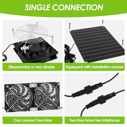 Solar Powered Fan Kit, 30W Solar Fan, Solar Panel Fan Kit, IPX7 Waterproof Fans Exhaust Intake Mounting for Outside Greenhouse Shed Chicken Coop - size: 30