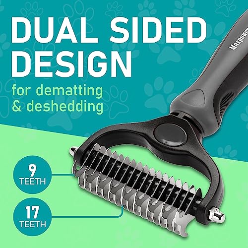 Maxpower Planet Pet Grooming Brush - Double Sided Undercoat Rake for Dogs and Cats, Extra Wide, Reduce Shedding by 95%, Grey | Gray, Dematting & Deshedding, Reduces Shedding, Anti-Slip Handle, Thick or Double Coats - color: Gray, size: Large