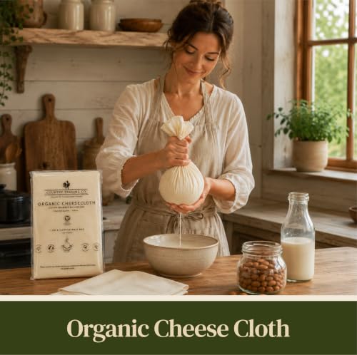 Organic Cheesecloth, Grade 120 Extra-Fine Weave, 2 Hemmed Squares, GOTS Certified Unbleached Cotton, Reusable Straining Cloth for Cheese, Nut Milk, Yogurt & Kombucha - size: 2.8 sq ft (2pcs)