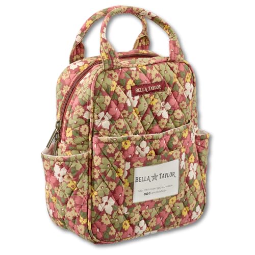 Bella Taylor Lunch Tote, Quilted Lunch Bag, Autumn Garden | Lightweight quilted cotton lunch box, easy-to-clean PEVA lining, 3 outside/1 inside pocket, durable construction - color: Autumn Garden