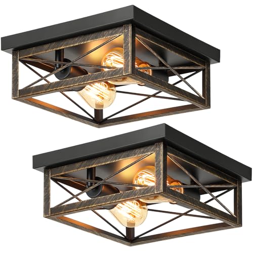 Oil Rubbed Bronze Hallway Light Fixtures Ceiling, 2-Light Farmhouse Industrial Flush Mount Ceiling Lights, 2-Pack Metal Kitchen Light Fixtures, Close to Ceiling Lights for Bedroom Living Room Entryway - color: Oil-Rubbed Bronze, size: 2-Pack
