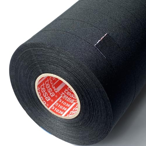 5 Tesa 51036 PET Cloth High Heat Electrical Tape for Wire Harness, Cables for Automotive Engine, Protect Against High Temperature, Abrasion, Chemical & Fluid | Flame Retardant | Black