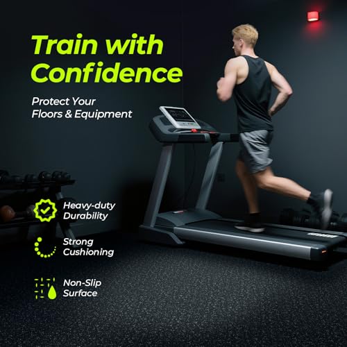 0.56'' Thick 48 Sq Ft Rubber Top High Density EVA Foam Exercise Gym Mats Non-Slip 12 Pcs - Interlocking Puzzle Floor Tiles for Home Gym Heavy Workout Equipment Flooring - 24 x 24in Tile