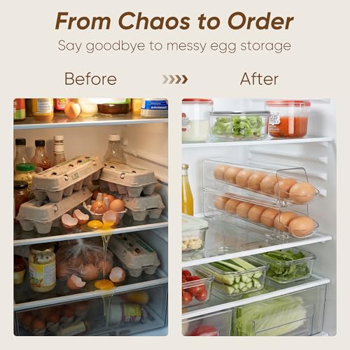 theaoo Auto Rolling Egg Dispenser for Refrigerator with Quick Removable Inner Tray, Space-Saving Egg Organizer and Holder, Egg Storage Container for Fridge, Easy to Load and Grab Eggs (1 Pack)