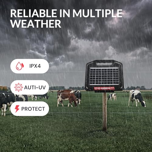 S700 35 Miles Solar Fence Charger, 0.76 Joule Solar Electric Fence Charger for Livestock, Horses, Cattle Sheep, Solar Powered Electric Fence with Dual Input, Easy Installation