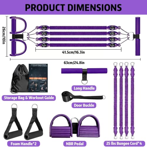 Pedal Resistance Band with Handle, Aturien Adjustable Powerful 4-Tube Elastic Bands for Exercise, Multifunctional Foot Pedal Puller, Home Workout Equipment for Legs Arms Abs - color: Purple