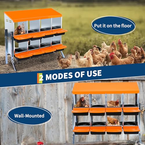 Chicken Nesting Box,8 Hole Roll Away Nesting Box for Laying Eggs,Wall Mount Chicken Nesting Boxes,Easy Egg Collection,Cleanable Pull Out Hen Roosting Boxes