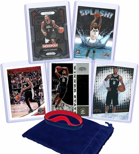 Kawhi Leonard (5) Assorted Basketball Cards Gift Pack - San Antonio Spurs, Toronto Raptors, Los Angeles Clippers Trading Cards