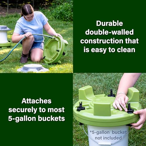 American Home Self-Filling Farmstead Chicken Feeder, 30 lb Capacity, Fits Standard 5-Gallon Bucket, Outdoor Weather-Resistant Design - size: Feeder