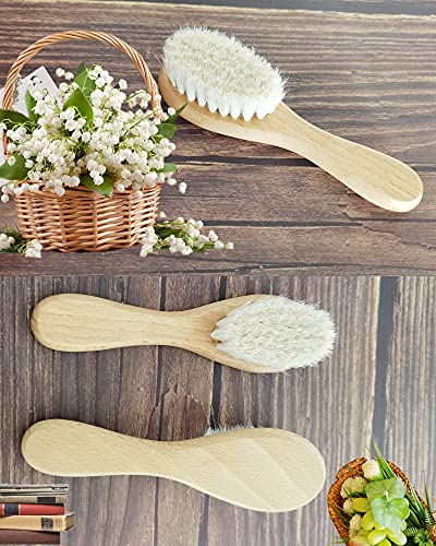 Baby Hair Brush and Pink Cradle Cap Brush Set for Newborns and Toddlers, Wooden Baby Hair Brush Set with Soft Goat Bristle, Baby Hair Care Kit (2PCS) - color: Pink