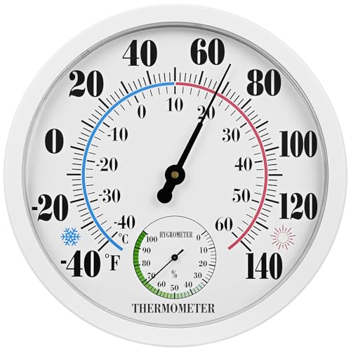 10 Inch Indoor Outdoor Thermometer Hygrometer Combo | Large Dial Analog Temperature Humidity Gauge, Wall Mount Weather Thermometer for Home Patio Greenhouse Garage Room