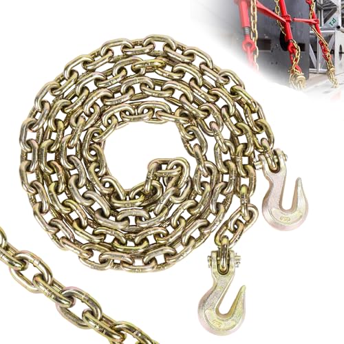 AAIN G80 Heavy Duty Transport Chain 5/16Inch x 10Ft, Load Binder Tow Chains | with G70 Clevis Grab Hooks, 4,900 lbs Safe WLL for Loading Tie Down Fixed Cargo Flatbed Truck Trailer - size: 5/16 Inch - 10 FT, style: 1 Pack