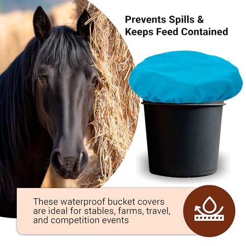 Horse Bucket Cover - Waterproof Bucket Cover for Feed Buckets for Horses, 210T Ripstop Polyester, Fits 2-5 Gallon (8-20 Quart), Cold-Flexible Daily-Use Cover (Blue) - 1 pc - color: Blue