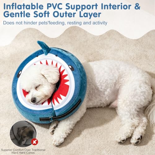 BEAUTYZOO Dog Cone Collar Alternative After Surgery,Pet Neck Donut E‑Collar | Soft Cone for Dogs to Stop Licking, Adjustable Recovery Collar for Large Medium Small Pets, Not Block Vision - Shark Blue, XS - color: Shark Donut, size: XS(Neck:9.5"-11.5")