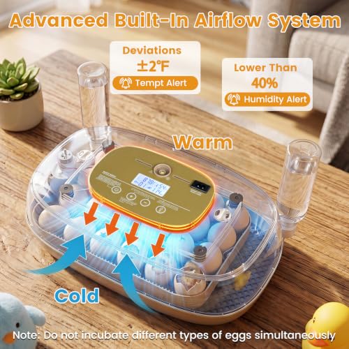 Egg Incubators for Hatching Eggs, for Chicken, Duck & Quail Eggs | | Hold 12-42 Eggs | Temperature & Humidity Control | Automatic Egg Turning | Egg Candler | 2 Water Bottles | Air Vents |
