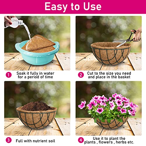Riare 6 Pack 12 Inch Round Coco Liners Replacement, 100% Natural Coconut Coir Liners for Hanging Baskets, Garden Flower Vegetables Planter Pot, Window Box, Fence, Decks - size: 12inch