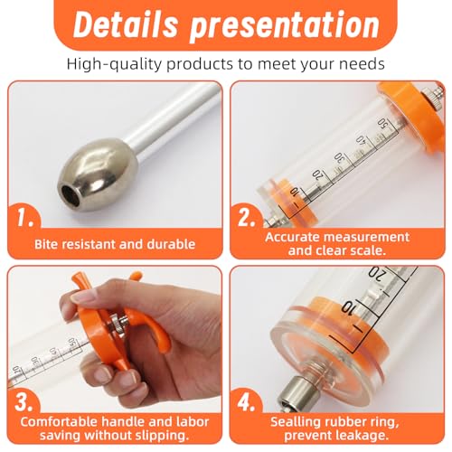 2 Pcs Goat Syringe Reusable Adjustable Goat Drench Syringe with 2 Drench Nozzle and Needles, Feeding Supplies for Cattle, Sheep, Goats, Horse, Pig, Dog (Orange, 50ML) - color: Orange, size: 50ML