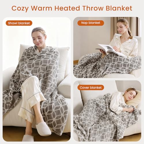 Heated Blanket Electric Throw Blanket with Built-in Button Controller 50"x60" One-Touch Ultra Cozy Soft Warm Heating Electric Blanket with 4 Heat Levels & 4 Hours Auto-Off Overheat Protection - color: Coffee White, size: Throw