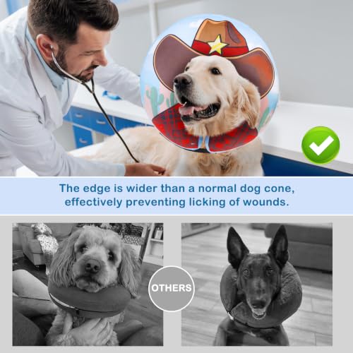 SCENEREAL Dog Cone Alternative After Surgery Donut Collar, Soft Inflatable | Cone Collar for Dogs, Adjustable Pet Neck Donut E Collar Dog Recovery Collars to Stop Licking, Cowboy Print E-Collars, M - color: Brown Cowboy, size: M(Neck 13"-16")