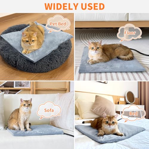Pet Heating Pad, 9 Adjustable Temperature Cat Heating Pad with Timer, 17.7"x17.7" Waterproof Heated Warming Dog Blanket Bed Mat for Cats Dogs Kitten Puppy Small Animal Indoor with Chew Resistant Cord