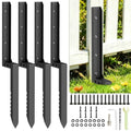 4PCS Fence Post Repair Kit with Serrated Design & Adjustable Width | Heavy Duty Black Coated Anchor Ground Spike for Repair Tilted or Broken 4x4/6x6 Wooden Posts
