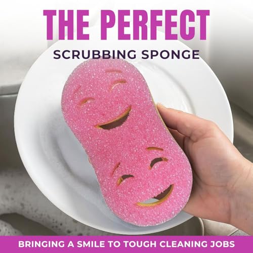 Smilyeez Double-Size Scrub Moji Duo Sponge 2-Pack – Dual Smiling Faces, Temperature-Responsive Scrubber – Scratch-Free, Odor & Stain Resistant - color: Pink Double Duo