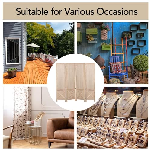 Wnutrees 4 Panel Pegboard Display,5 Ft Folding Privacy Screen Room Divider | Wood Portable Freestanding Board Organizer, Partition for Craft/Art Shows, Retail, Events, Wall Display, Natural - color: Natural