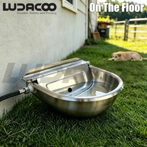 Automatic Animal Drinking Water Bowl, Stainless Steel Dog Water Bowl with 2 Float Valves, Livestock Automatic Water Bowl Dispenser with Drain Hole for Dogs, Cats, Chickens, Cattle, Horses