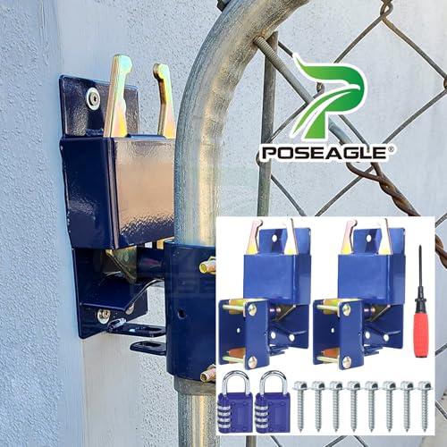 [Upgraded] 2 Pack Blue S16100100 Two Way Lockable Gate Latch | Include Hardware Kit, 4-digit Combination Lock and Philips Screwdriver for Metal Gates with 1-5/8" to 2" Diameter Round Tubes - color: A04 2xLockable Gate Latch for 1-5/8" to 2" Tubes