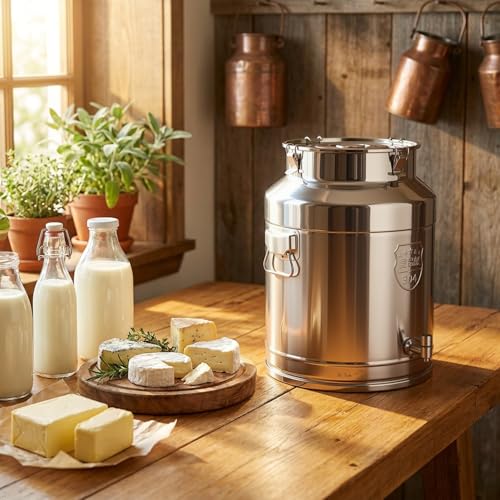 Milk Can with Spout, 17-Gallon Milk Jug Container 304 Stainless Steel Bucket with Sealed Lid and Carry Handle, Airtight Food Storage Container for Home, Farm, Commercial Kitchen - size: 2176 Ounces