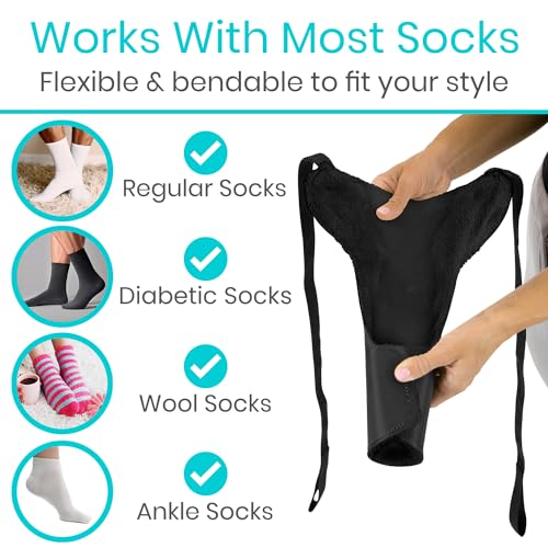 Vive Flexible Sock Aid for Putting on Socks - Extra Wide Sock Puller | Seniors - Soft, Flexible Sock Assist Device for Elderly - Sock Donner & Sock Helper Tool - Easy On & Easy Sock Help Device