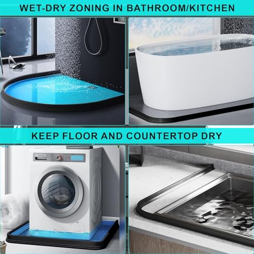 3ft/5ft/6ft/8ft10ft Collapsible Shower Threshold Water Dam Water Barrier for Shower and Water Stopper Keeps Water Inside Water Threshold for Wet and Dry Separation (8ft, Black) - color: Black, style: 8ft