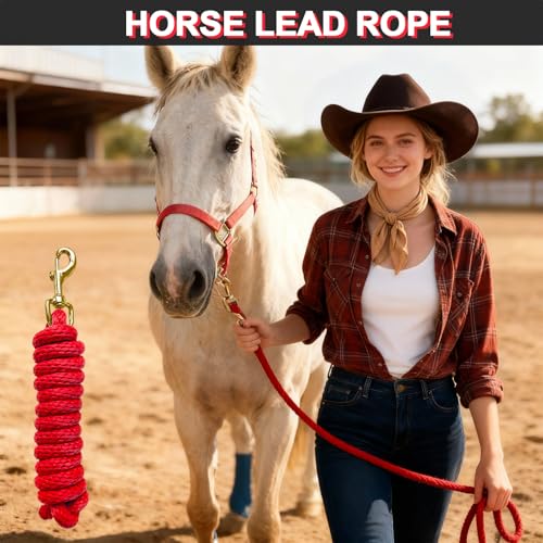 5/8" x 8' Nylon Horse Lead Rope with Cast Iron Hardware(Red) | Durable nylon material, cast iron hardware, ideal for daily use, training and showing. - color: Red